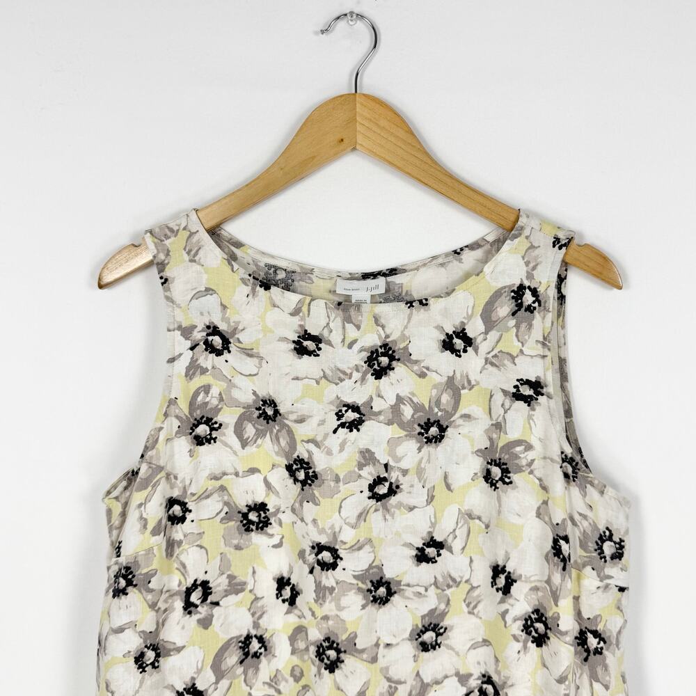 J Jill Floral 100% Linen Tank Dress Women's Large Petite White Gray Yellow - Picture 3 of 14